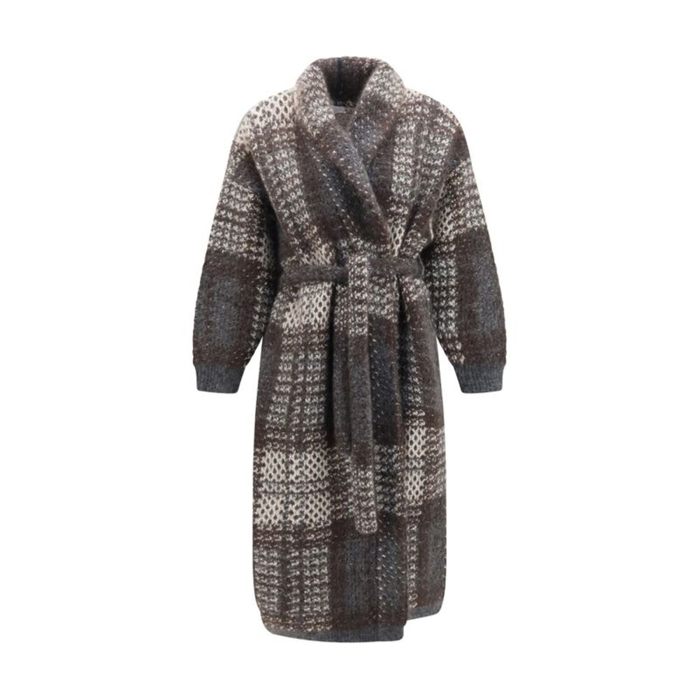 Brunello Cucinelli Women Macrocheck Mohair Blend Coat With Belt